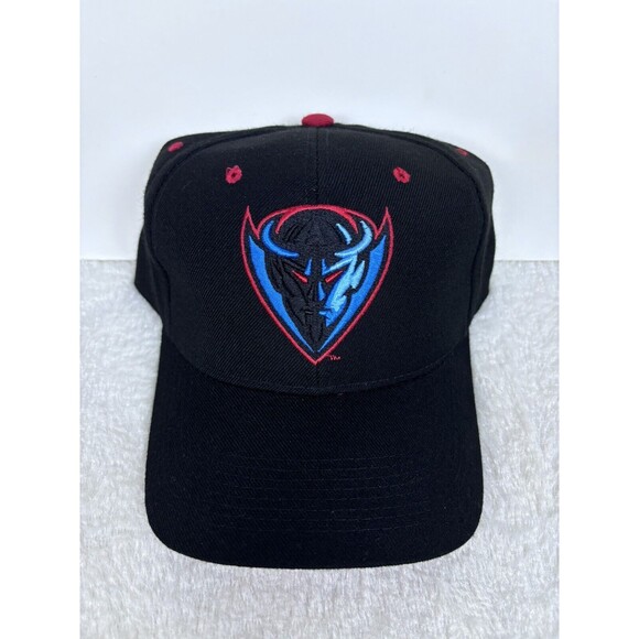 DePaul Blue Demons Fitted Hat Wool USA Size 7 1/2 Vintage Logo Black Cap - Picture 1 of 3